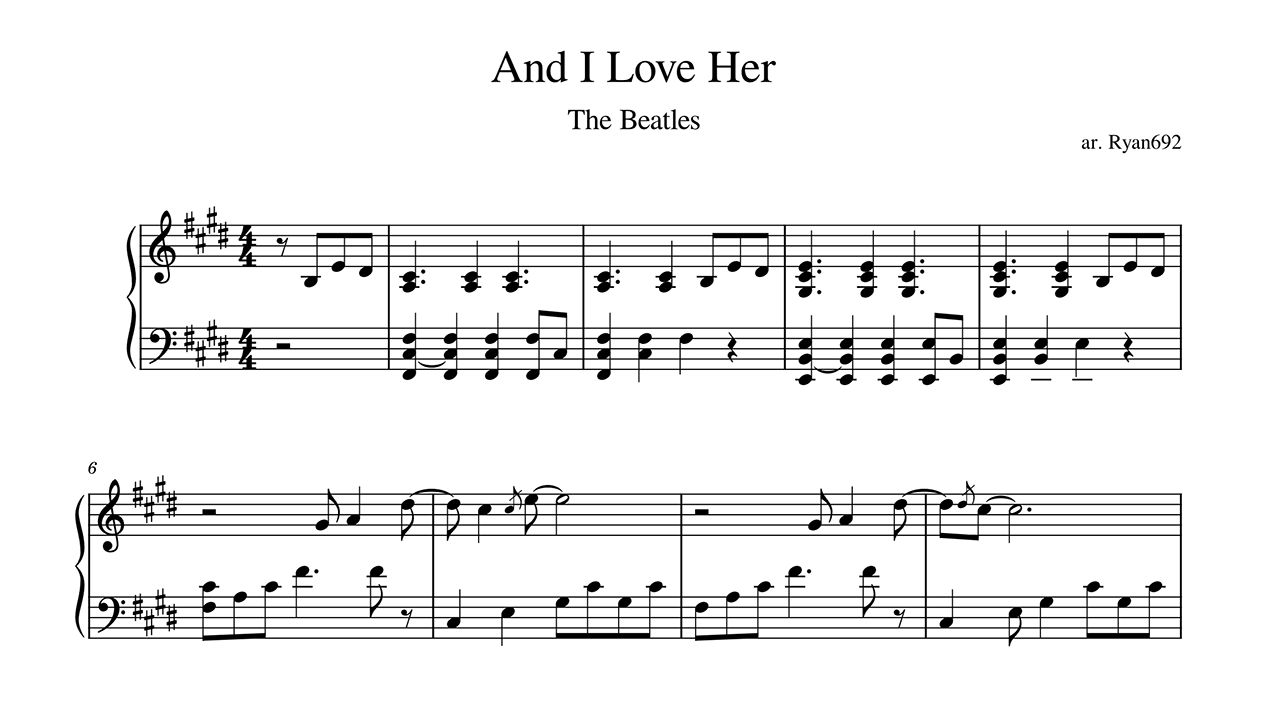 The Beatles - And I Love Her Piano Sheet Music