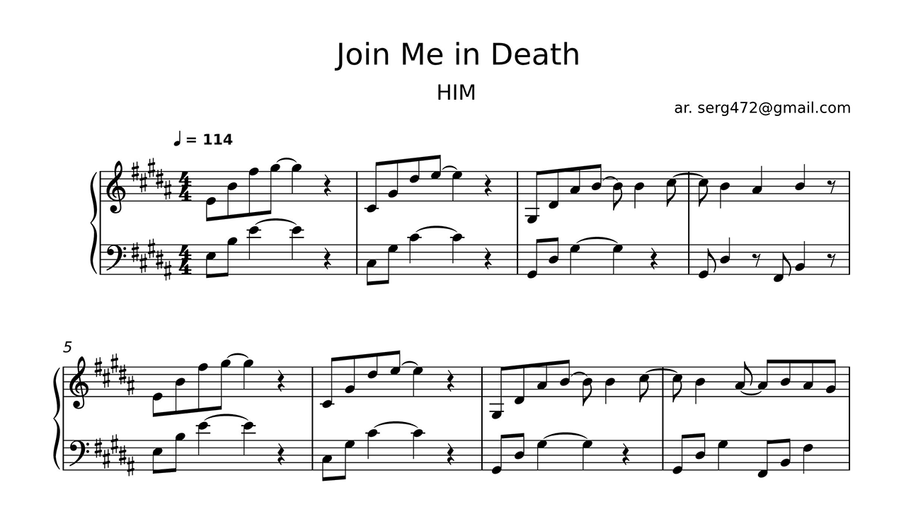 HIM - Join Me in Death Piano Sheet Music