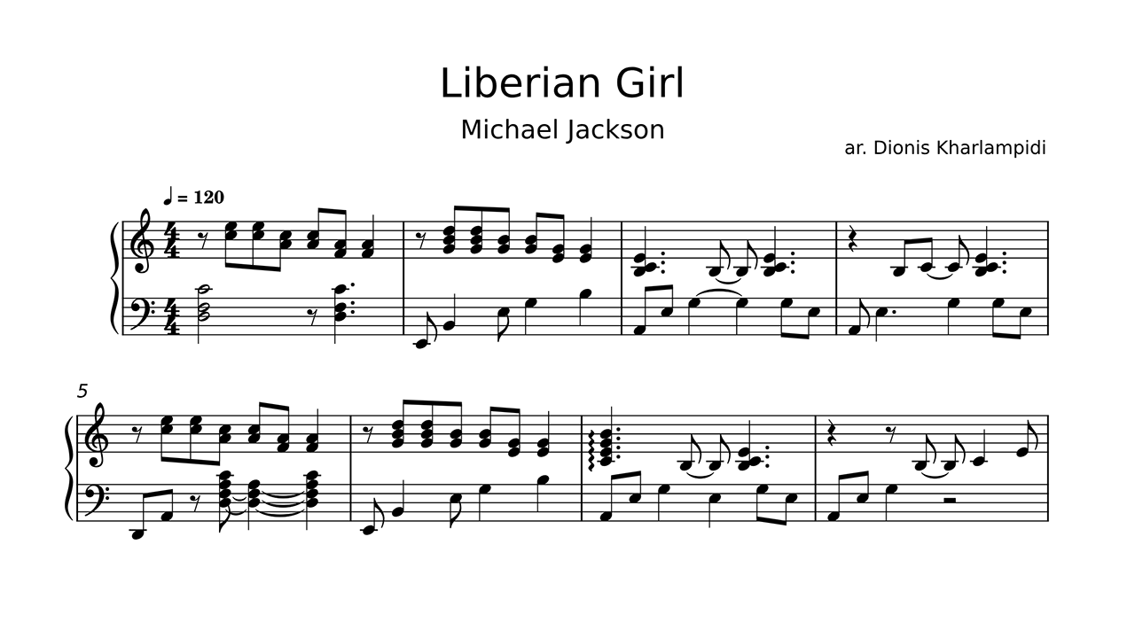 Michael Jackson - Liberian Girl Piano Sheet Music