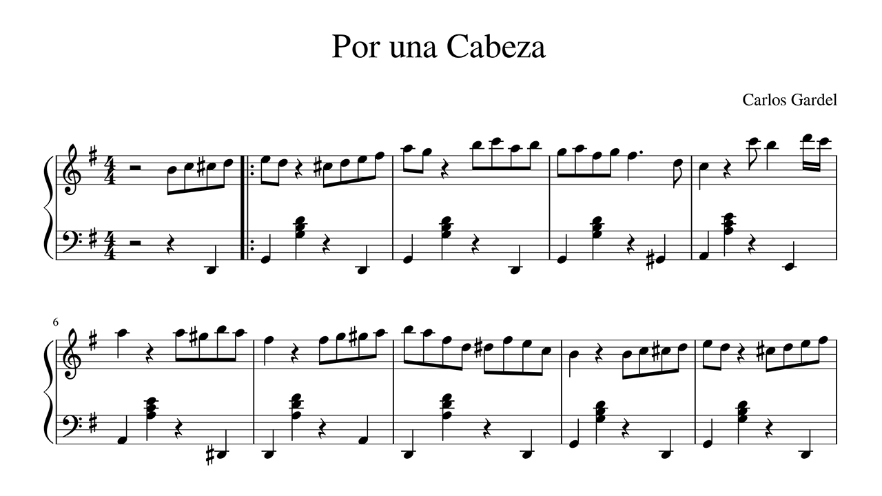 Carlos Gardel - Por una Cabeza Piano Sheet Music